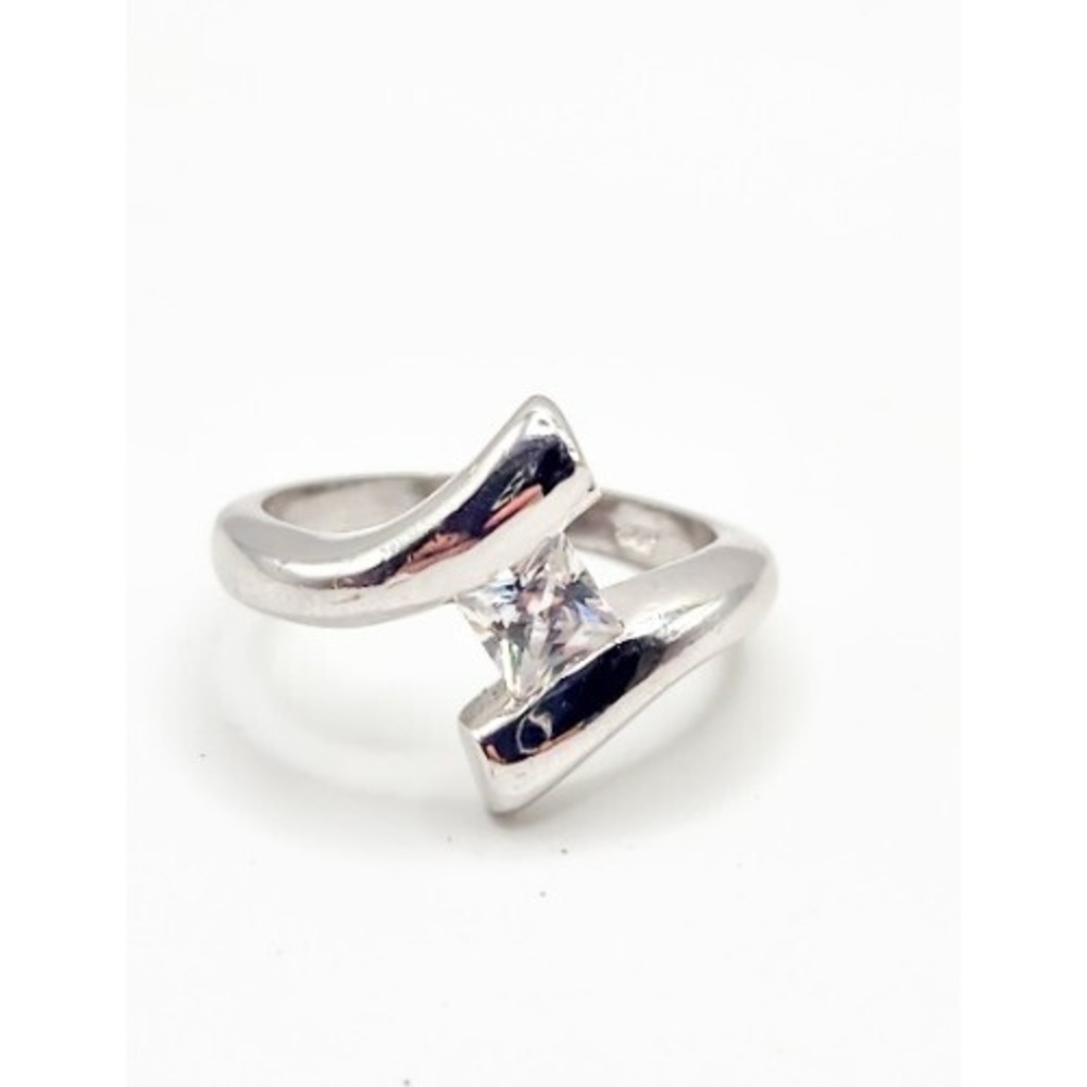 Sterling Silver Bypass Princess Cut Cubic Zirconia Womens Sz 7 Band Ring